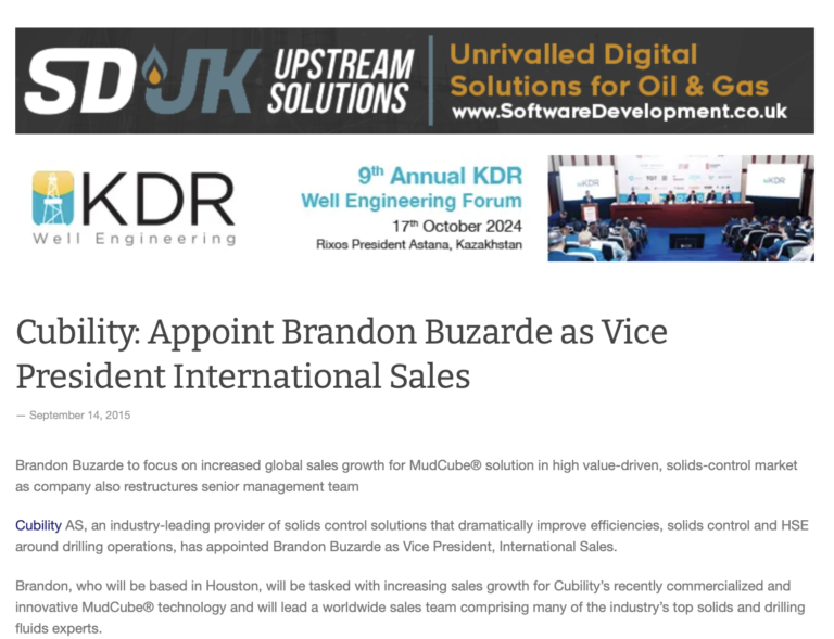 Cubility: Appoint Brandon Buzarde as Vice President International Sales